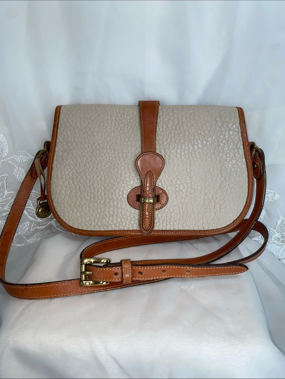 Vintage Dooney & Bourke Cream Crossbody with Brown Leather Trim